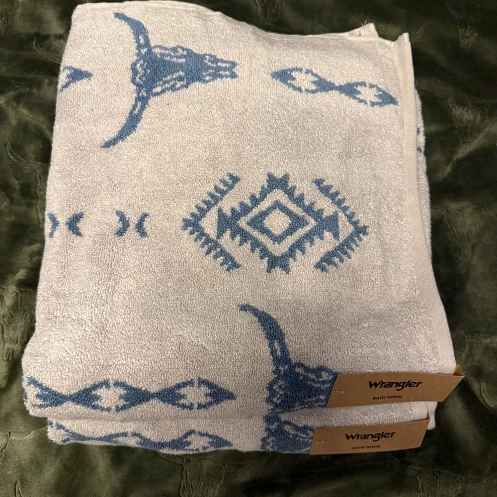 Wrangler Towel Set Unisex OS Beige New Steer Head Striped 2 Piece Bath Towels
